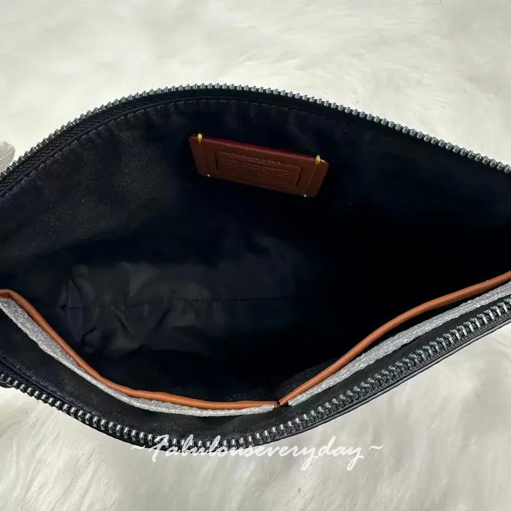 COACH Carry All Pouch In Signature Canvas CY985 Charcoal/Black $250 NWT